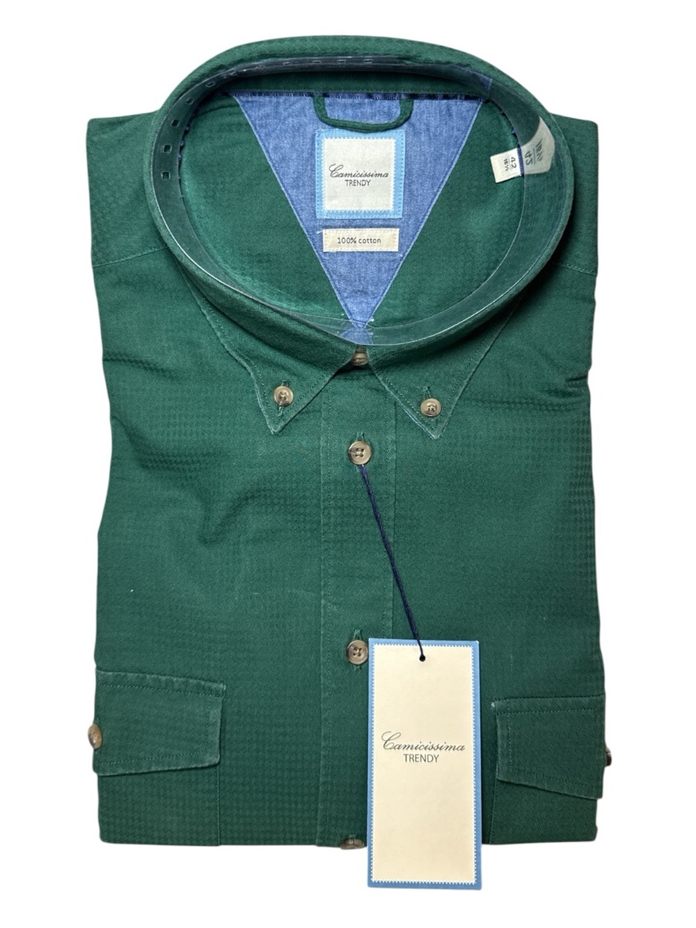 NEW! Camicissima Trendy Forest Green Button-Down Dress Shirt Size 16.5